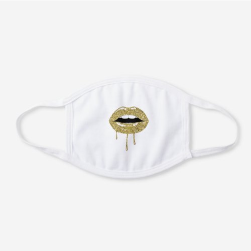 Dripping Gold Glitter Lips Mouth Beauty Chic Glam White Cotton Face Mask