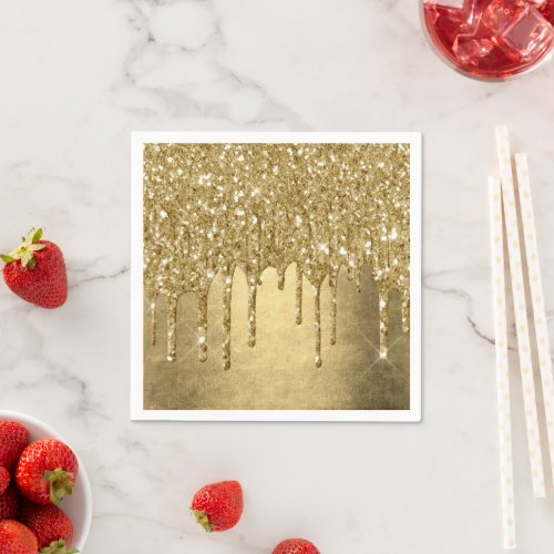 Dripping Gold Glitter  Luxe Faux Metallic Sparkle Napkins