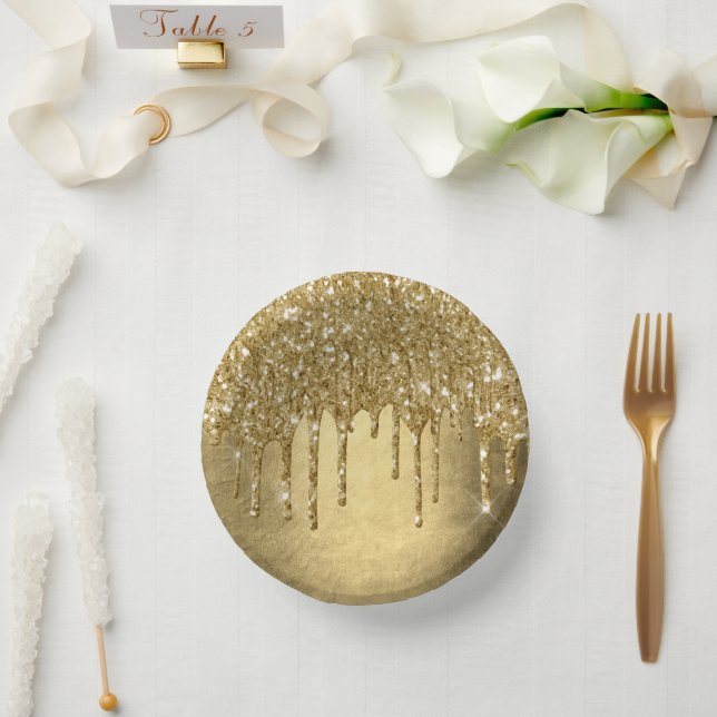 Dripping Gold Glitter | Luxe Faux Metallic Sparkle Paper Bowls (Wedding)