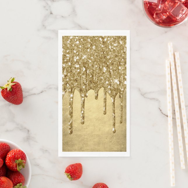 Dripping Gold Glitter | Luxe Faux Metallic Sparkle Paper Guest Towels (Insitu)