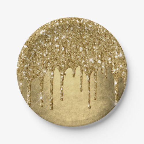 Dripping Gold Glitter  Luxe Faux Metallic Sparkle Paper Plates