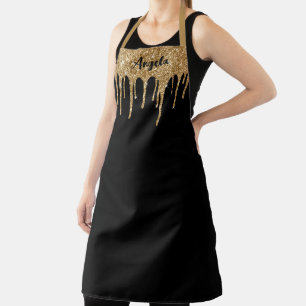 Dripping Gold Glitter Personalized Black L Apron