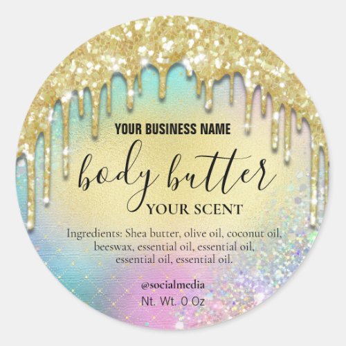 Dripping Gold Glitter Rainbow Body Butter Labels