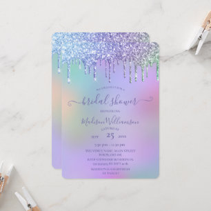 Dripping Gold Glitter & Rainbow Bridal Shower Invitation