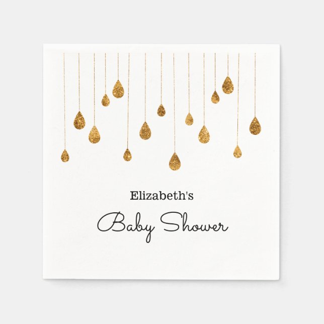 Dripping Gold Glitter Simple Baby Shower Napkins (Front)