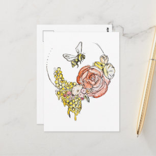 Dripping Gold Honeycomb and Rose – Elegant Bee  Postcard