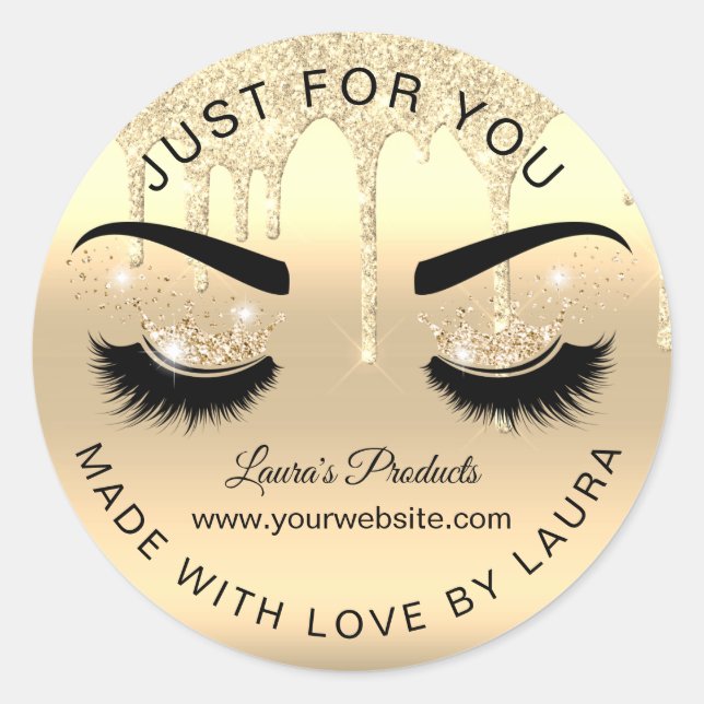 dripping gold lashes crown makeup lashes made by classic round sticker (Front)