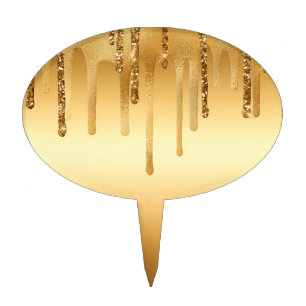 Dripping Gold Paint Glitter Accents Sparkly Art Cake Topper