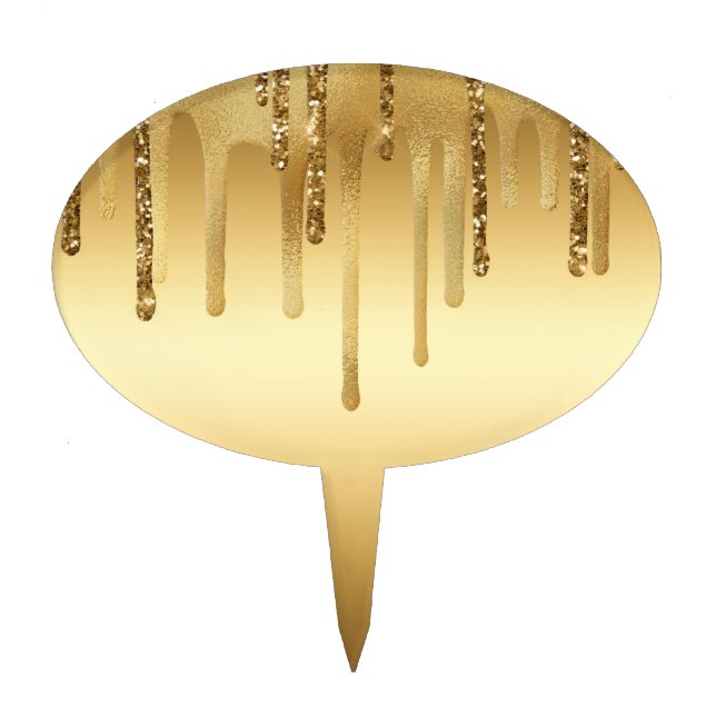 Dripping Gold Paint Glitter Accents Sparkly Art Cake Topper (Front)
