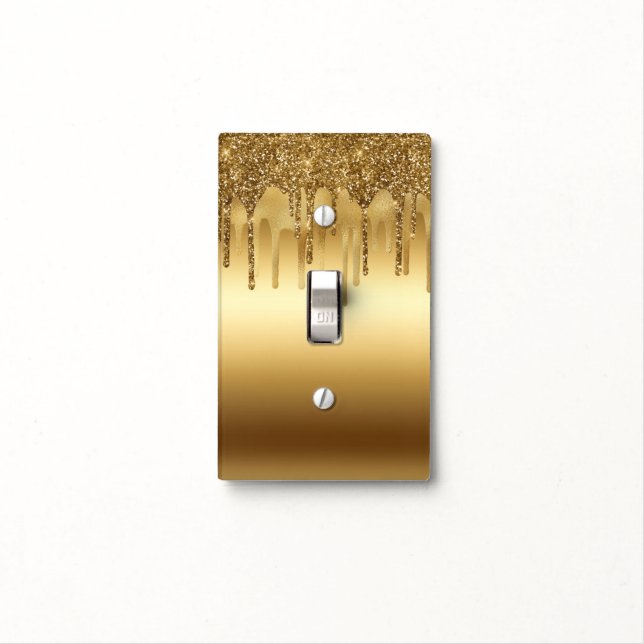 Dripping Gold Paint Glitter Accents Sparkly Art Light Switch Cover (In Situ)