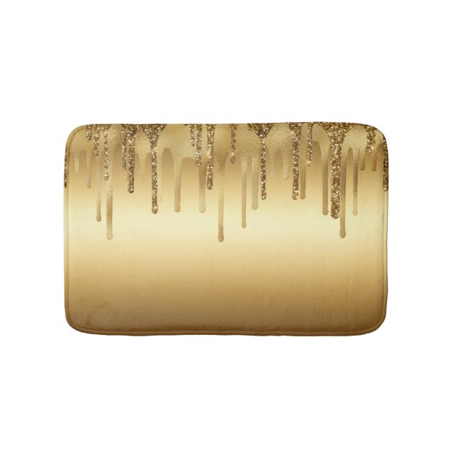 Dripping Gold Paint Glitter Accents Sparkly Bath Mat (Front)