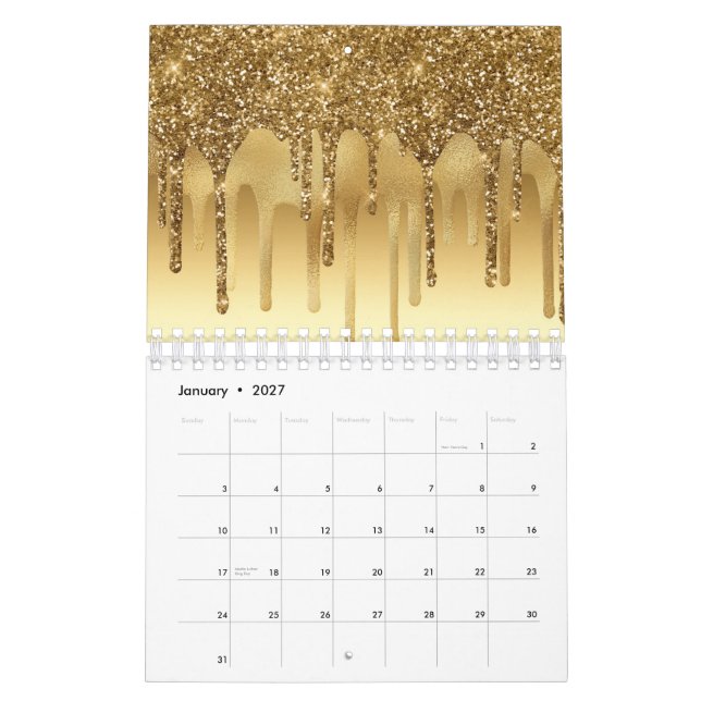 Dripping Gold Paint Glitter Accents Sparkly Calendar (Jan 2027)
