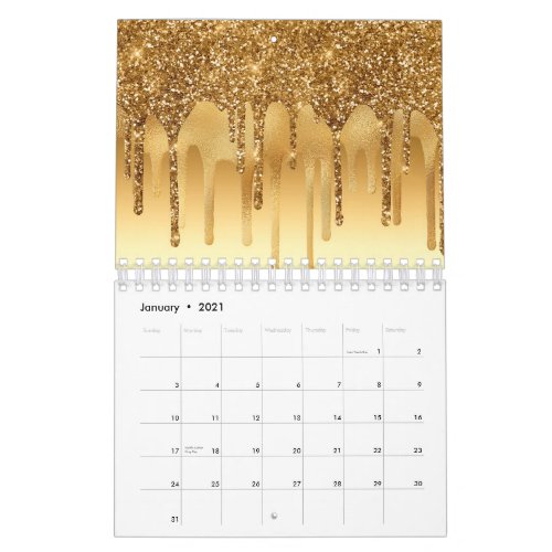 Dripping Gold Paint Glitter Accents Sparkly Calendar