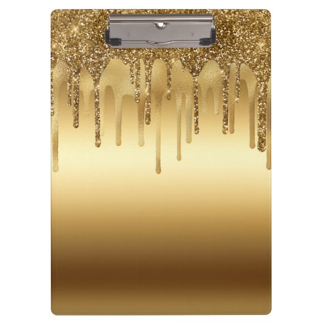 Dripping Gold Paint Glitter Accents Sparkly Clipboard (Front)