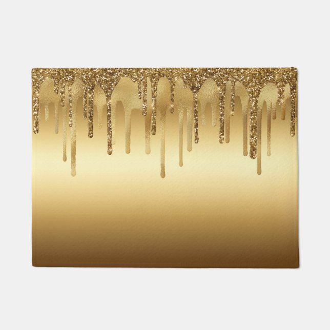 Dripping Gold Paint Glitter Accents Sparkly Doormat (Front)