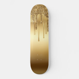 Dripping Gold Paint Glitter Accents Sparkly Skateboard