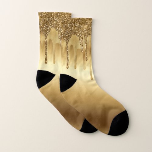 Dripping Gold Paint Glitter Accents Sparkly Socks