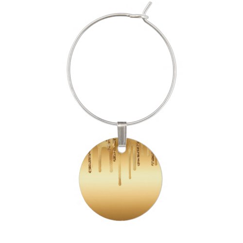 Dripping Gold Paint Glitter Accents Sparkly Wine Charm
