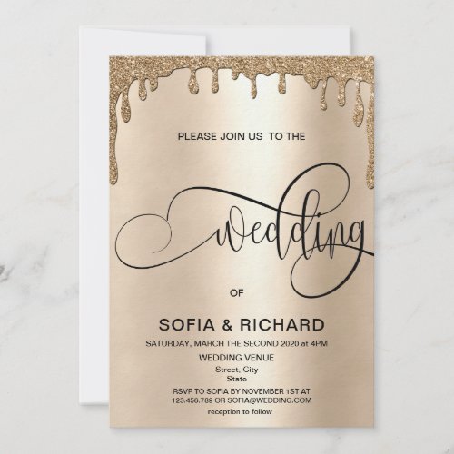 Dripping Gold Sparkling luxury Calligraphy Invitation