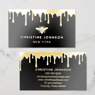 dripping golden honey bee design foil business cards