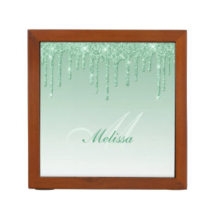 dripping green glitter desk organizer