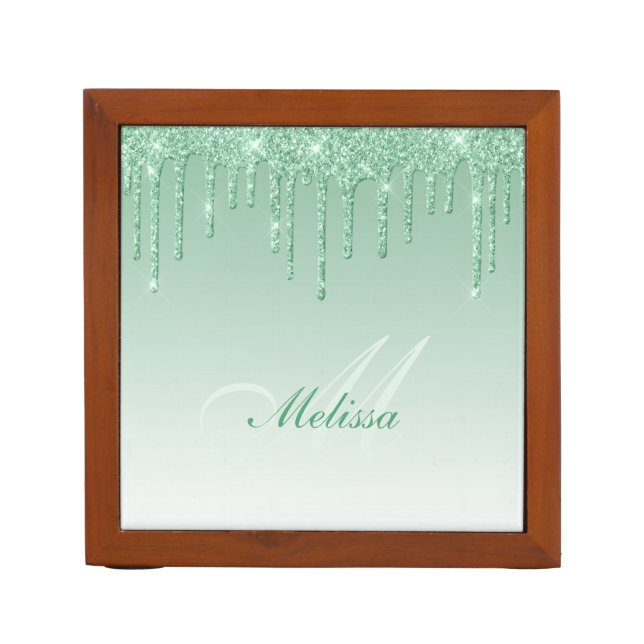 dripping green glitter desk organizer (Front)