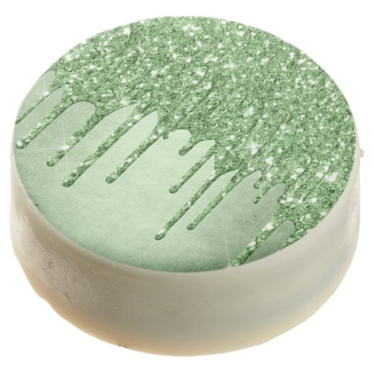 Dripping Green Glitter | Neo-Mint Sage Faux Melt Chocolate Covered Oreo (Angled)