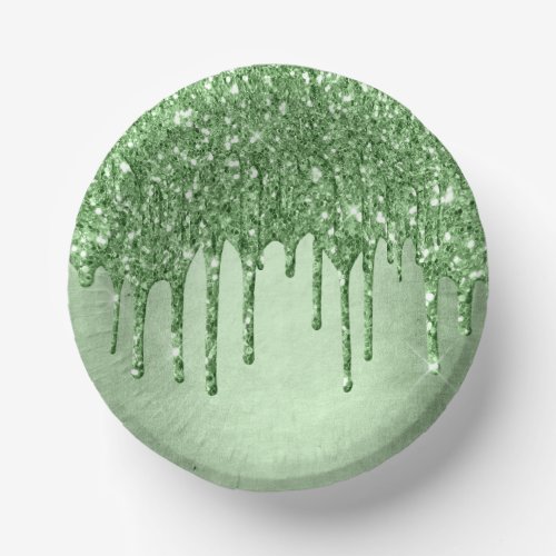 Dripping Green Glitter  Neo_Mint Sage Faux Melt Paper Bowls