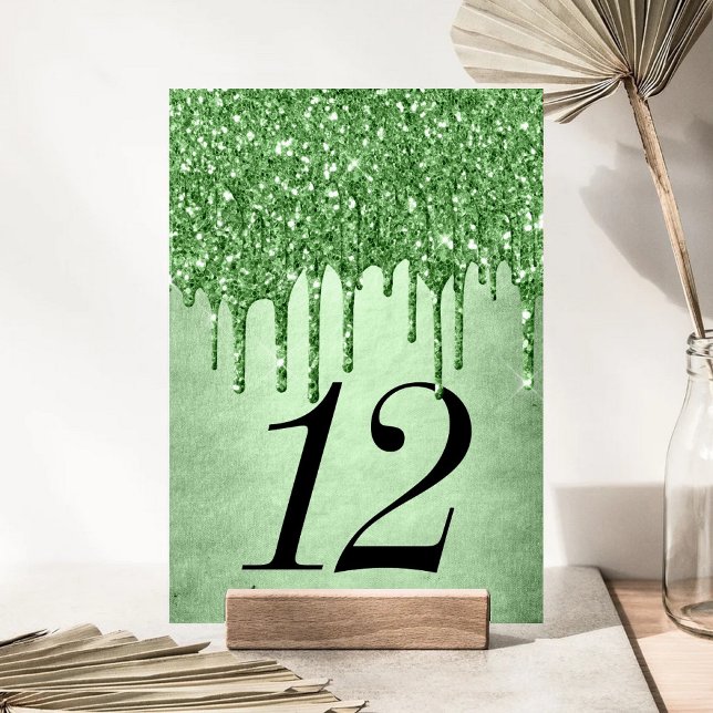 Dripping Green Glitter | Neo-Mint Sage Faux Melt Table Number (Creator Uploaded)