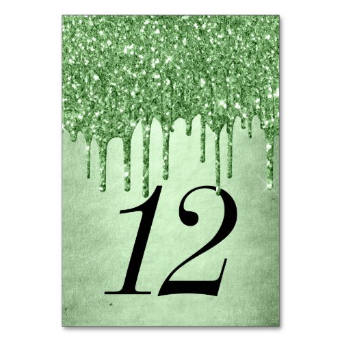 Dripping Green Glitter  Neo_Mint Sage Faux Melt Table Number