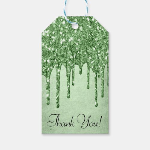 Dripping Green Glitter  Neo_Mint Sage Thank You Gift Tags