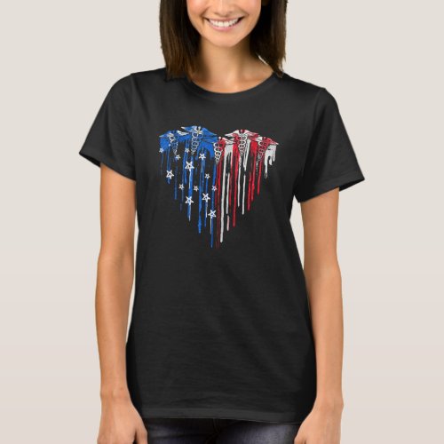Dripping Heart American Flag Nurse Patriotic 4th O T_Shirt