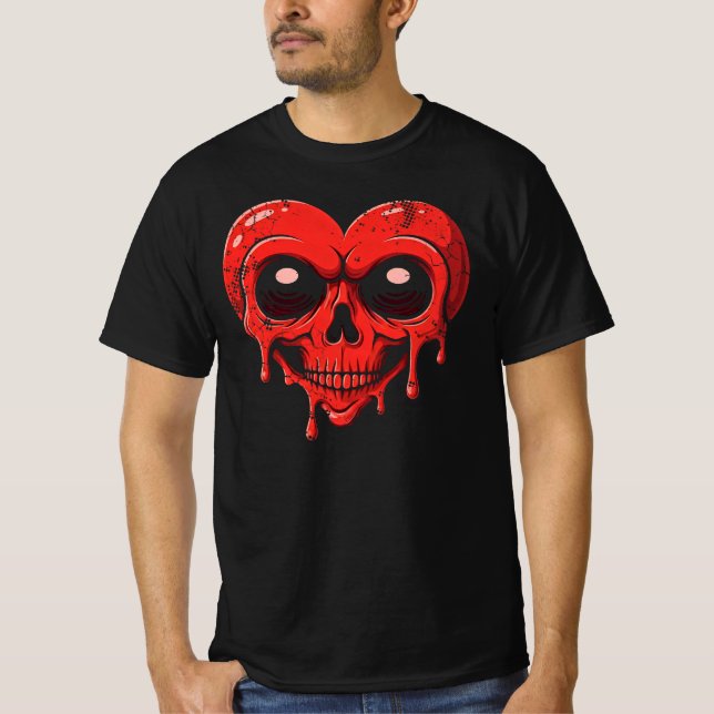 Dripping Heart Skull - Gothic Valentine's Day Art T-Shirt (Front)