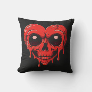 Dripping Heart Skull - Gothic Valentine's Day Art Throw Pillow