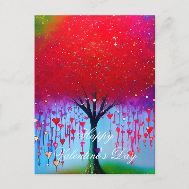 Dripping hearts tree valentine postcard (Front)