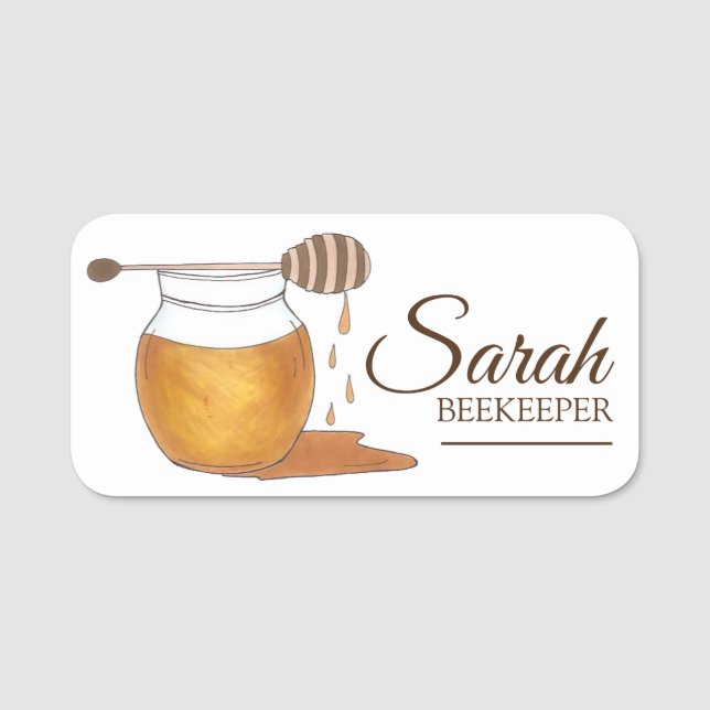 Dripping Honey Jar Honeypot Beekeeper Apiary Name Tag (Front)