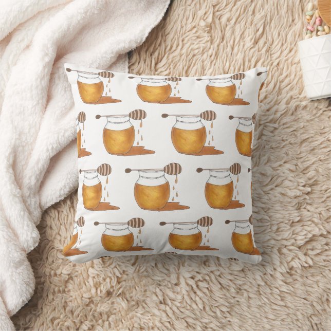 Dripping Honey Jar Honeypot Foodie Sweet Sticky Throw Pillow (Blanket)