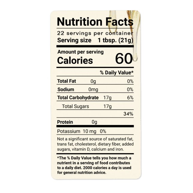 Dripping Honey Nutrition Facts Label (Front)