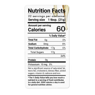 Dripping Honey Nutrition Facts Label