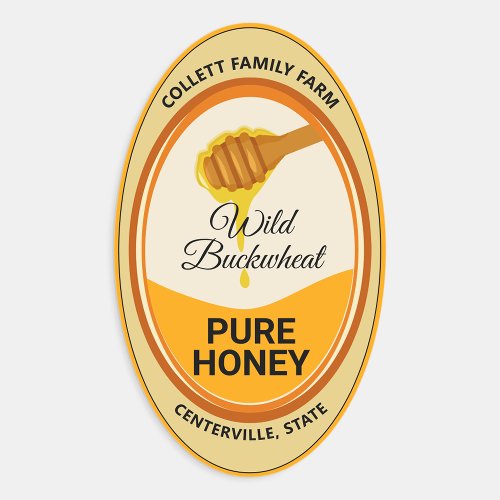 Dripping Honey Spoon Golden Oval Honey Jar Labels