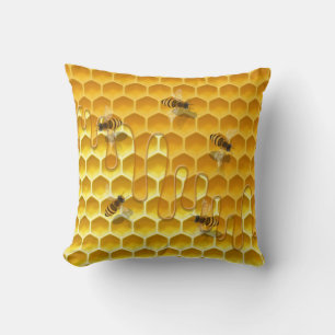 Dripping Honeycomb & Flying Honeybees Customizable Throw Pillow