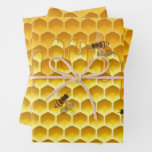Dripping Honeycomb &amp; Flying Honeybees Wrapping Paper Sheets