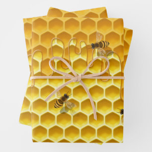 Dripping Honeycomb & Flying Honeybees Wrapping Paper Sheets