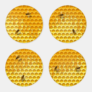 Dripping Honeycomb with Flying Bees Customizable Coaster Set