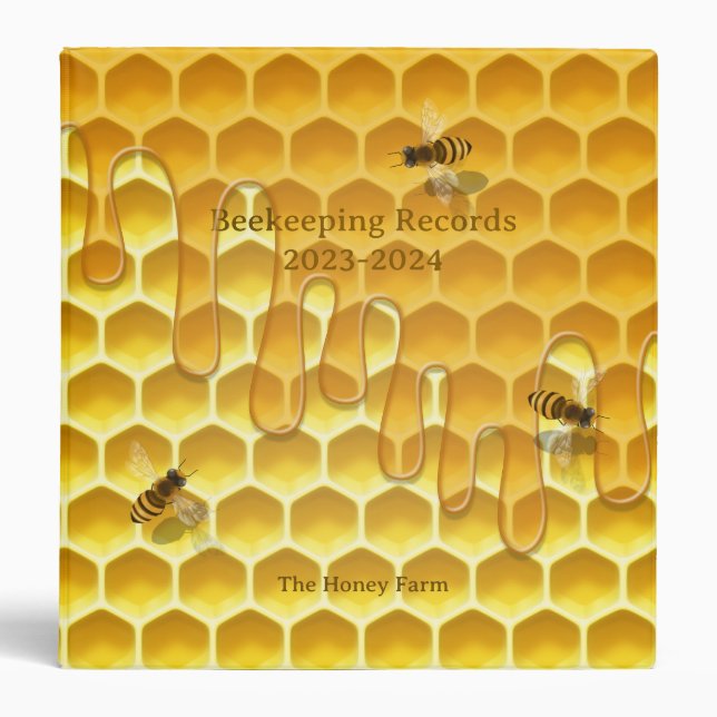 Dripping Honeycomb with Flying Honeybees Custom 3 Ring Binder (Front)
