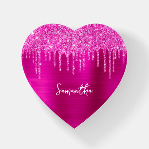 Dripping Hot Pink Glitter Magenta Glam Name Paperweight