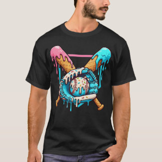 Dripping Ice Cream Baseball Glove Funny T-Shirt