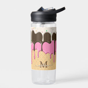 Dripping Ice Cream Sprinkles Waffle Cone Monogram Water Bottle