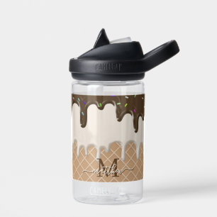 Dripping Ice Cream Sprinkles Waffle Cone Monogram Water Bottle