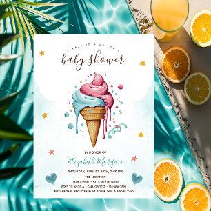 Dripping Ice Cream Stars Hearts Baby Shower Invitation